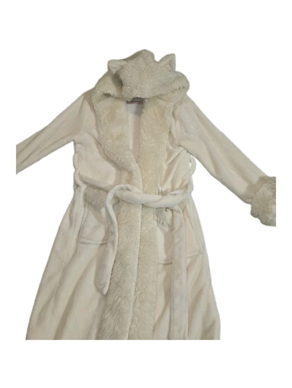 alexander del rossa robe Plush Fleece With Sherpa Trim Hooded W/ears One Size...